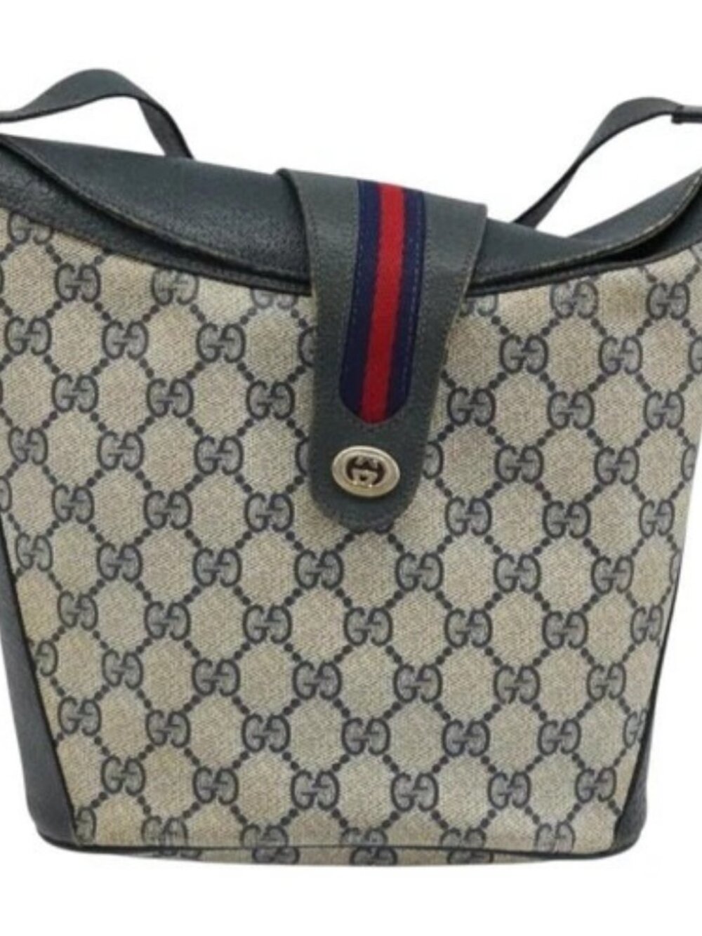 GUCCI GG Supreme Sherry Line Shoulder Bag PVC Navy Gold 904 02 081 Auth BSZ533 - Picture 2 of 16